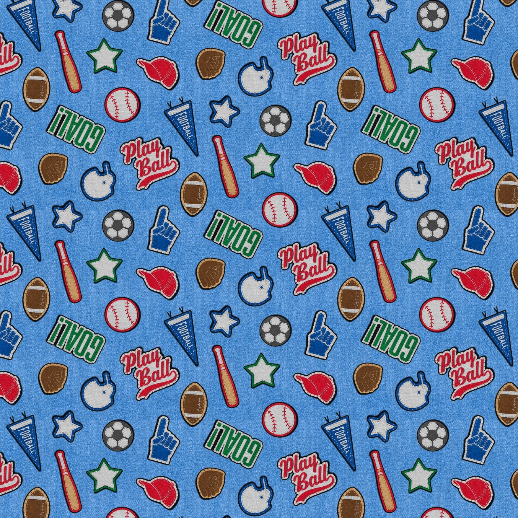 Blue Patch Perfect Sports Cotton 43"/44" Fabric Per Yard
