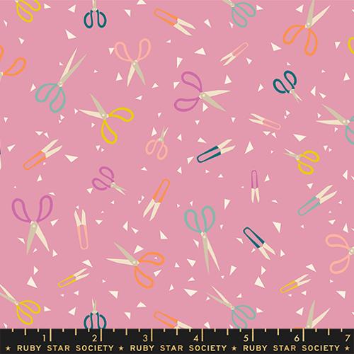 Paper Cuts 2 Plum Pink Office Supplies Cotton 43"/44" Fabric Per Yard