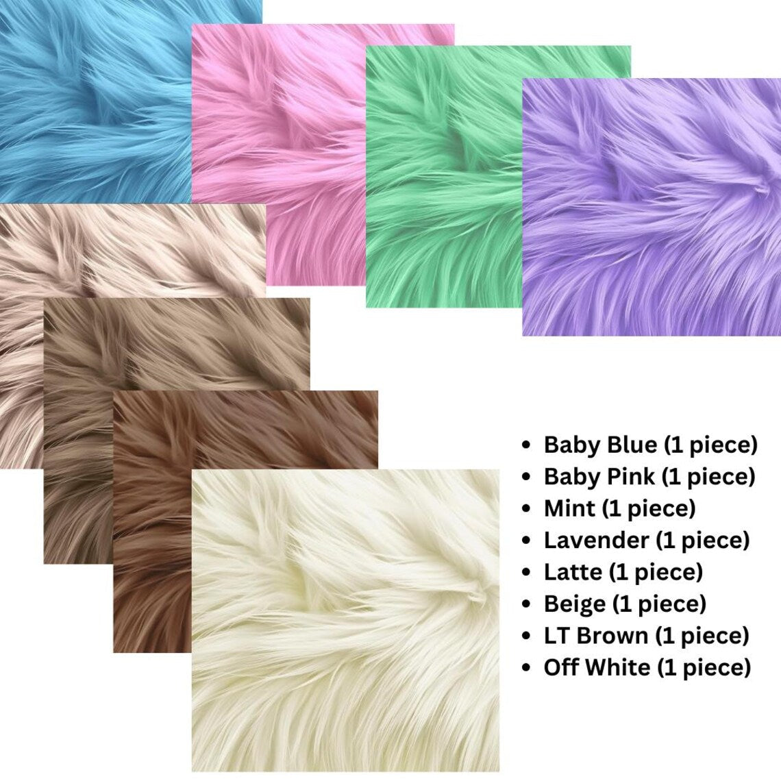 Faux Fur craft patches 10X10 Inch Shaggy DIY Patches 8 Pack