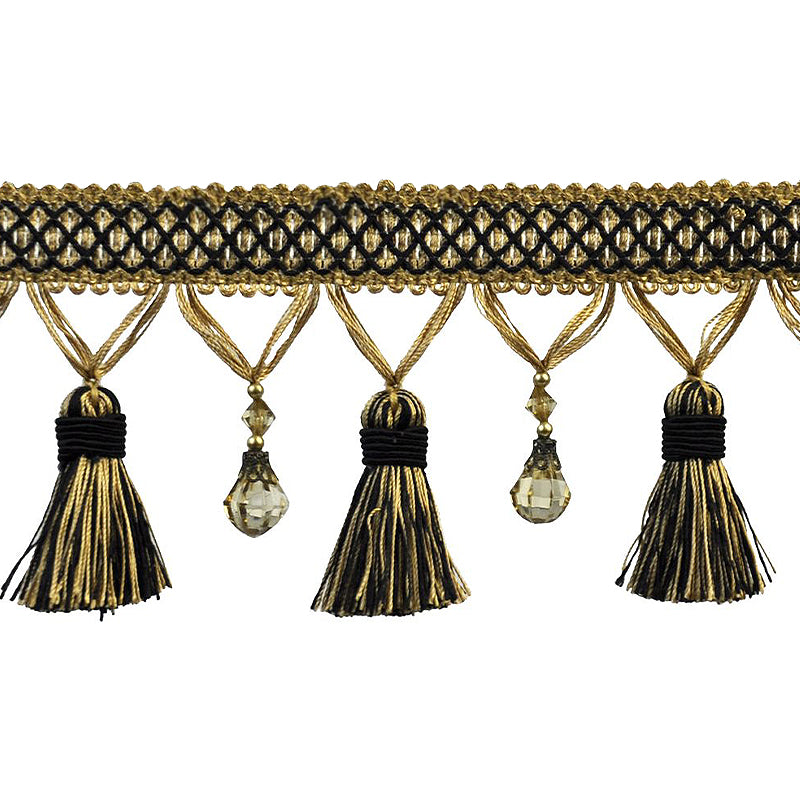 Paulette Collection - 4" width BEADED TASSEL FRINGE (25 Yard Roll) - BF-4027-02/38 Black and Toffee