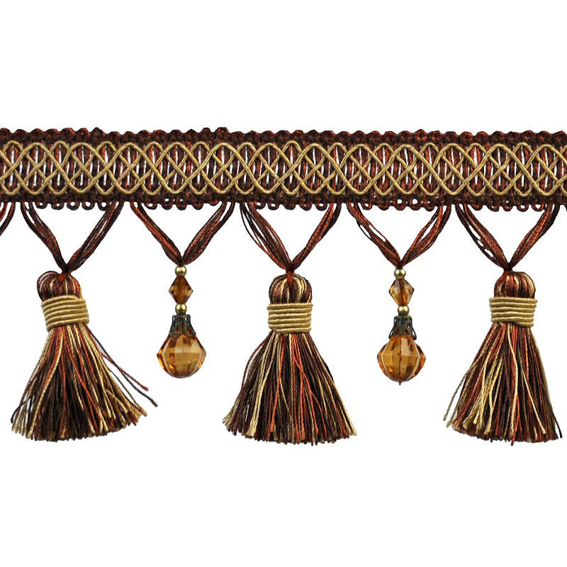 Paulette Collection - 4" width BEADED TASSEL FRINGE (25 Yard Roll) - BF-4027-06/18 Brown and Rust