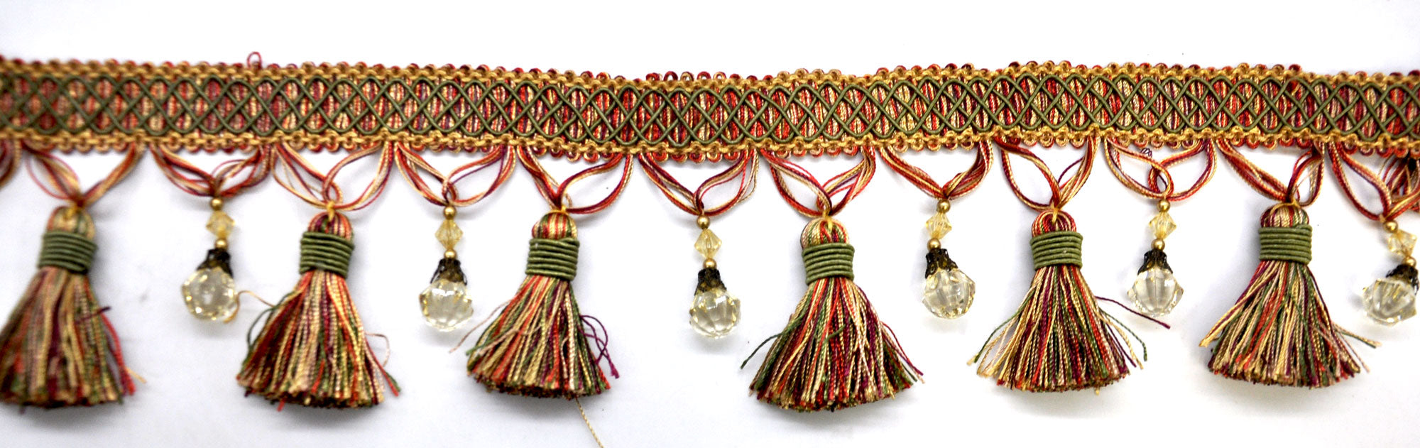 Paulette Collection - 4" width BEADED TASSEL FRINGE (25 Yard Roll) - BF-4027-82/17 Wine Red and Gold