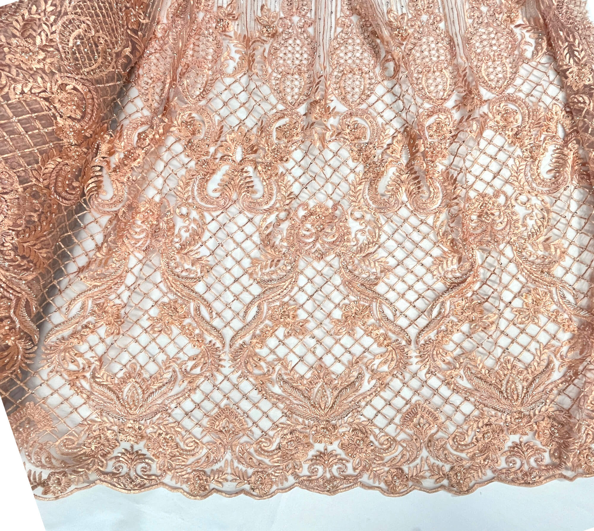 Beaded Lace Fabric Embroidered on 100% Polyester Net Mesh | Lace USA - GD-113