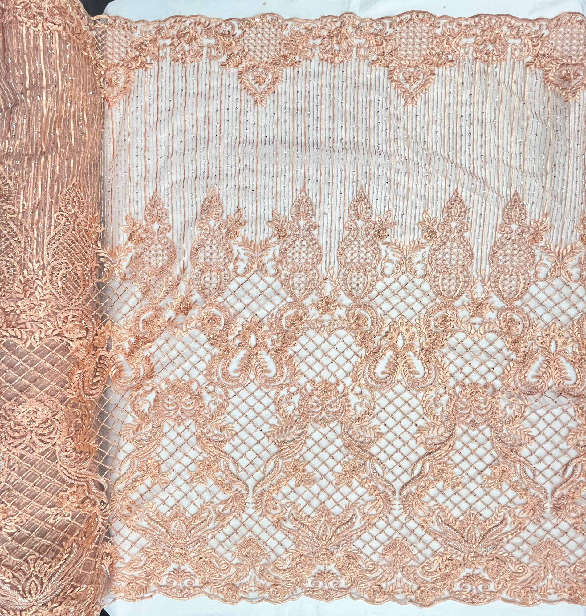 Beaded Lace Fabric Embroidered on 100% Polyester Net Mesh | Lace USA - GD-113