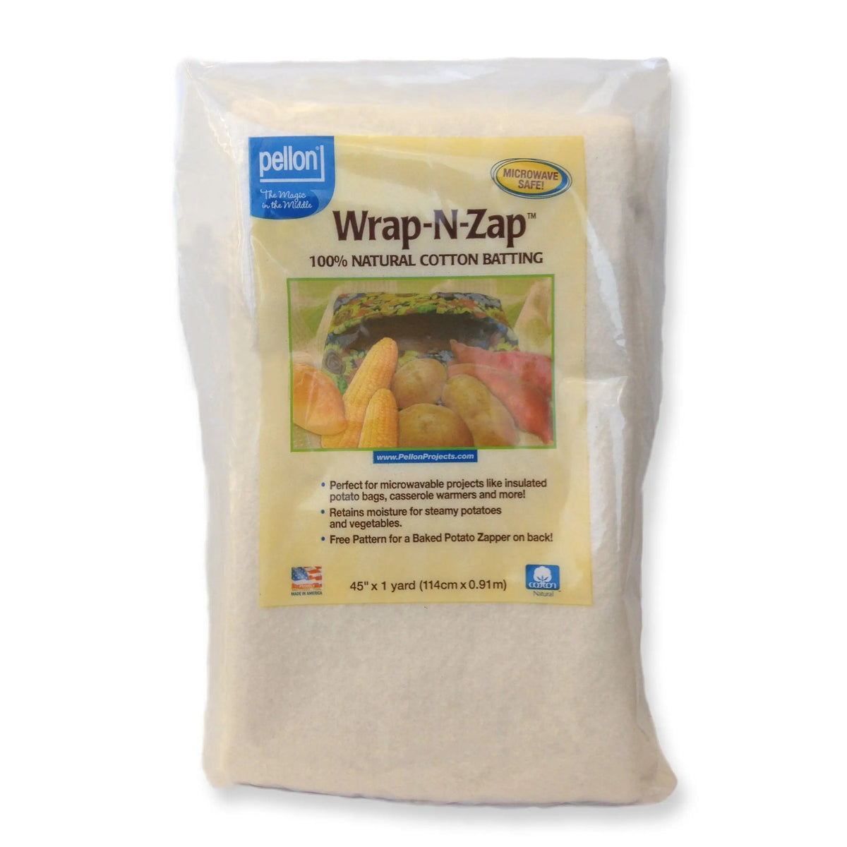 Pellon® Wrap-N-Zap® Microwaveable Cotton Batting 45" x 1 yard Package.
