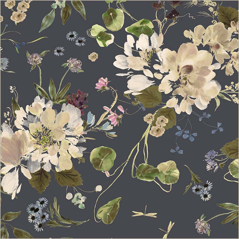 Peony Garden Indigo Wideback Cotton Fabric Per Yard