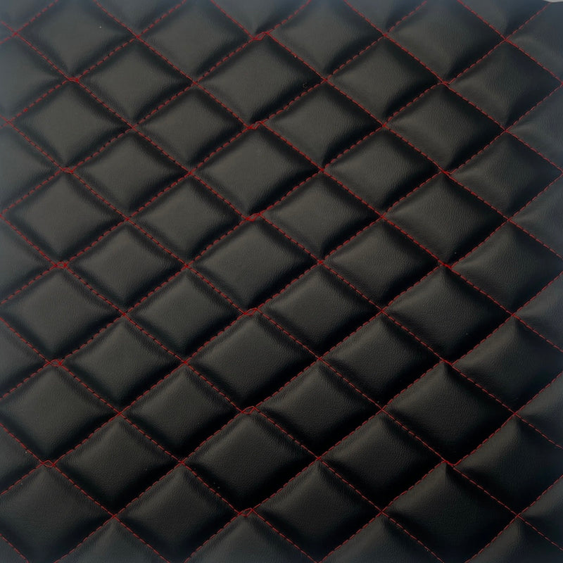 Red | Black Diamond Quilted Foam Backed Faux Leather Vinyl Fabric