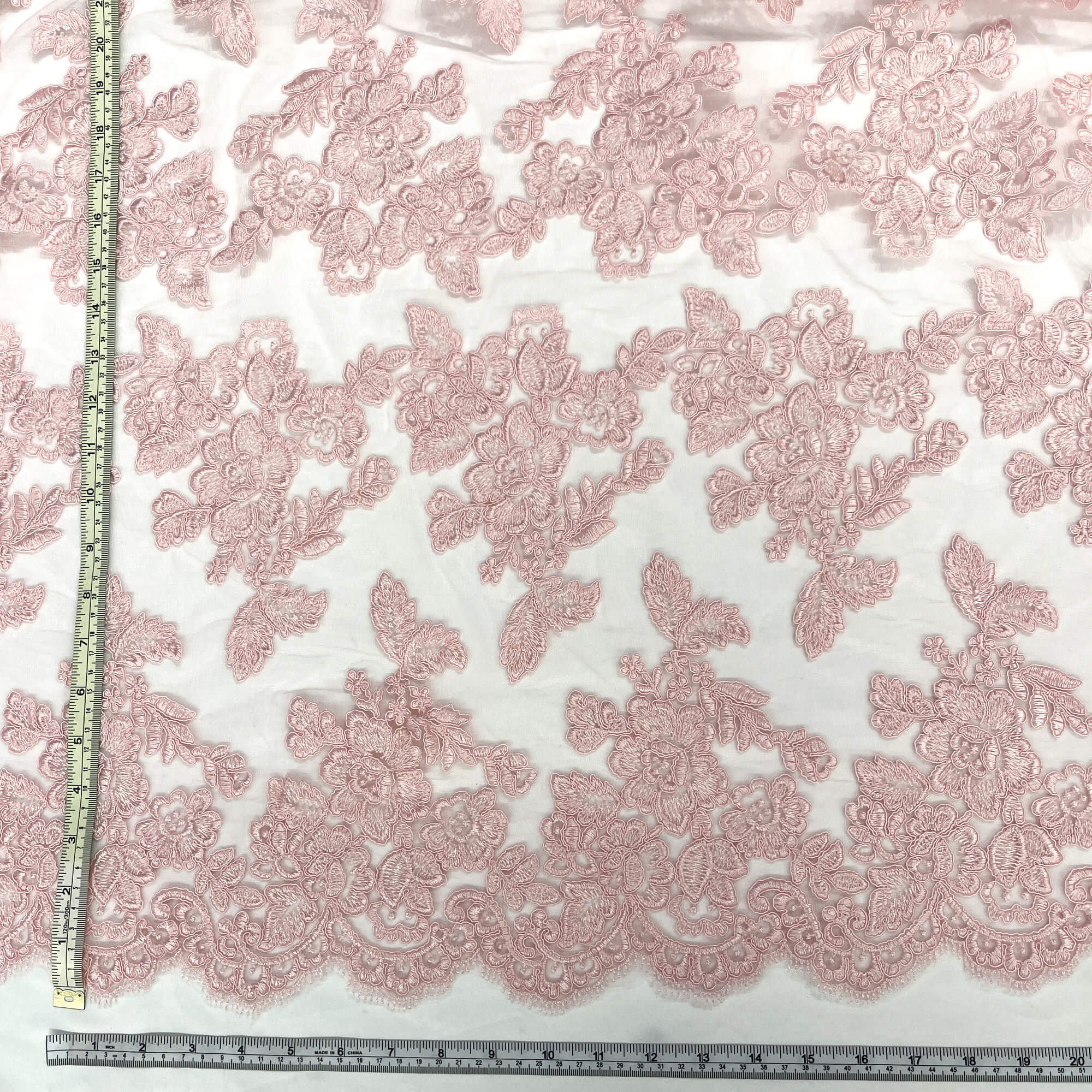 Corded Bridal Lace Fabric Embroidered on 100% Polyester Net Mesh | Lace USA - 95409W