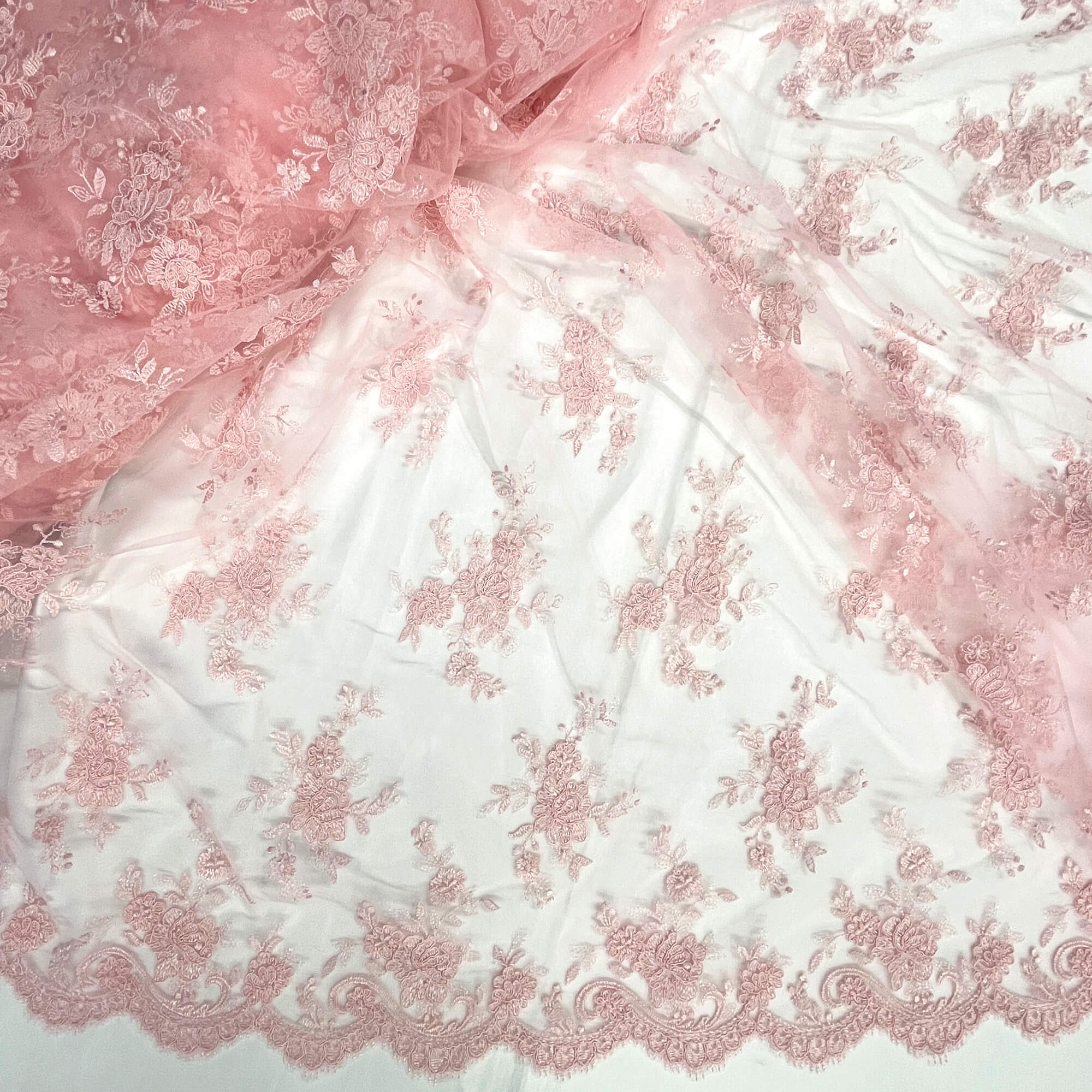 Corded Bridal Lace Fabric Embroidered on 100% Polyester Net Mesh | Lace USA - 96517W