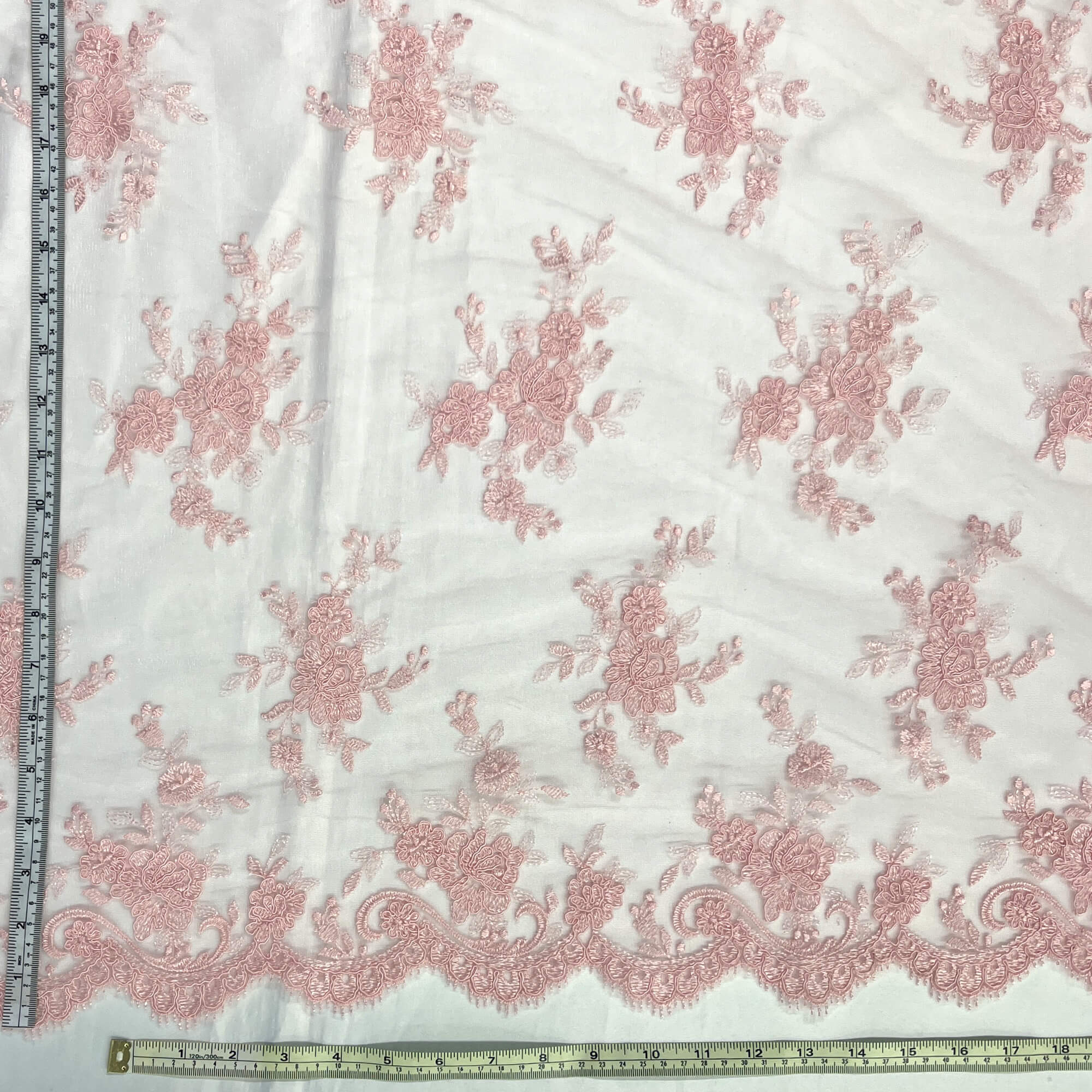 Corded Bridal Lace Fabric Embroidered on 100% Polyester Net Mesh | Lace USA - 96517W