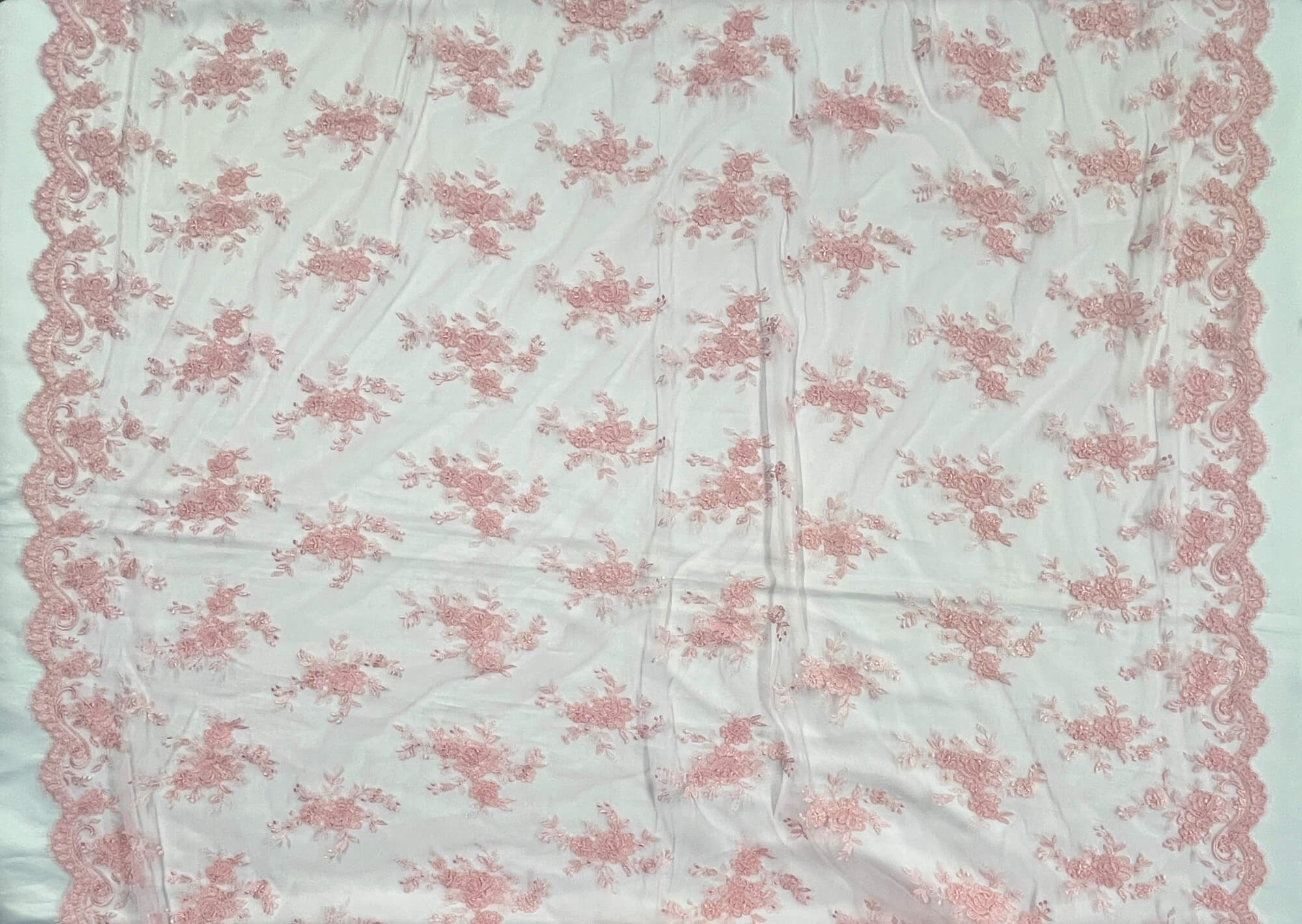 Corded Bridal Lace Fabric Embroidered on 100% Polyester Net Mesh | Lace USA - 96517W