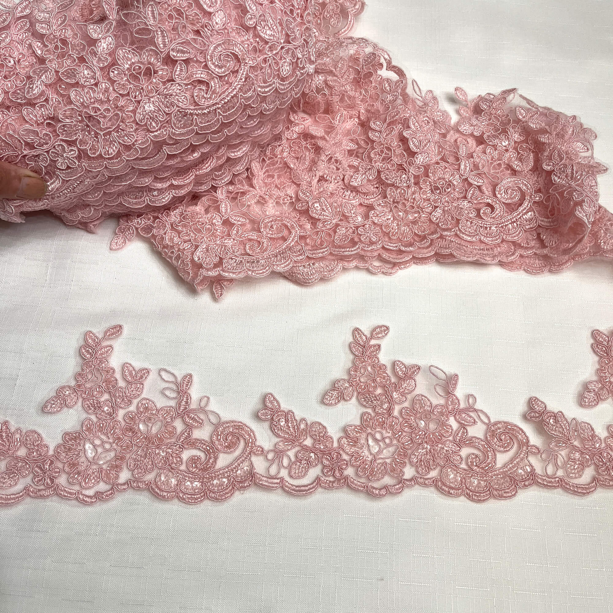 Beaded & Corded Lace Trimming Embroidered on 100% Polyester Net Mesh | Lace USA - 96796W-HB