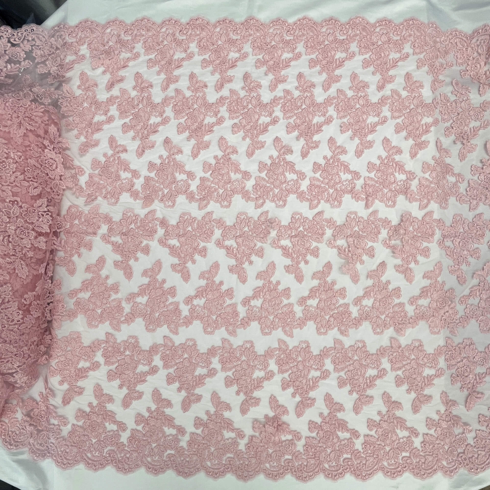 Corded Bridal Lace Fabric Embroidered on 100% Polyester Net Mesh | Lace USA - 95409W