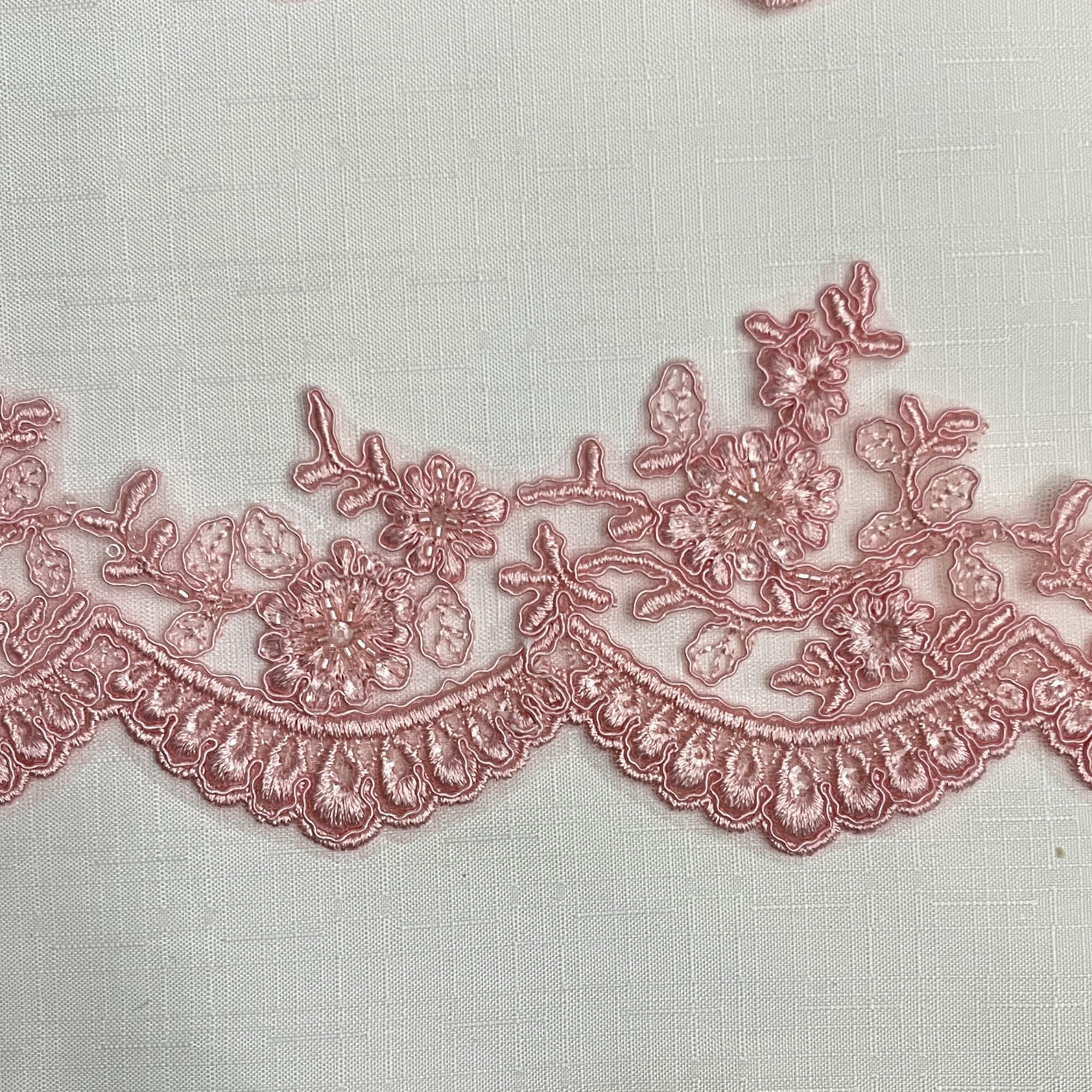 Beaded & Corded Floral scalloped Bridal Lace Trimming  | Lace USA - 96215W-BP