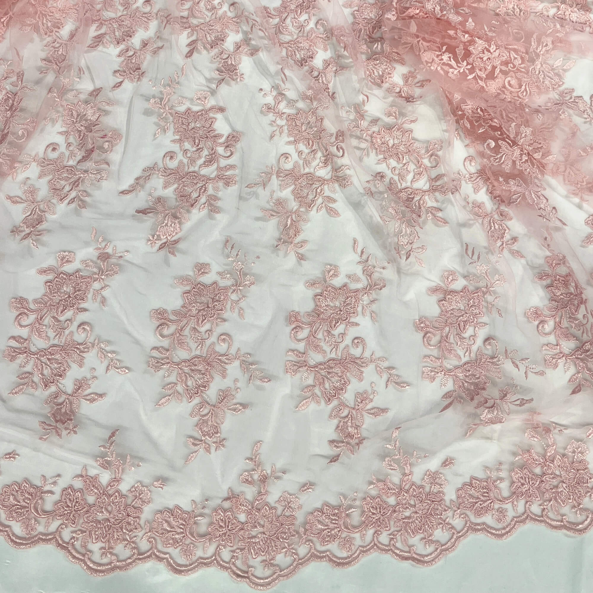 Corded Floral Lace Fabric with Scalloped Edges – Bridal & Dress Lace | Lace USA - 97154W