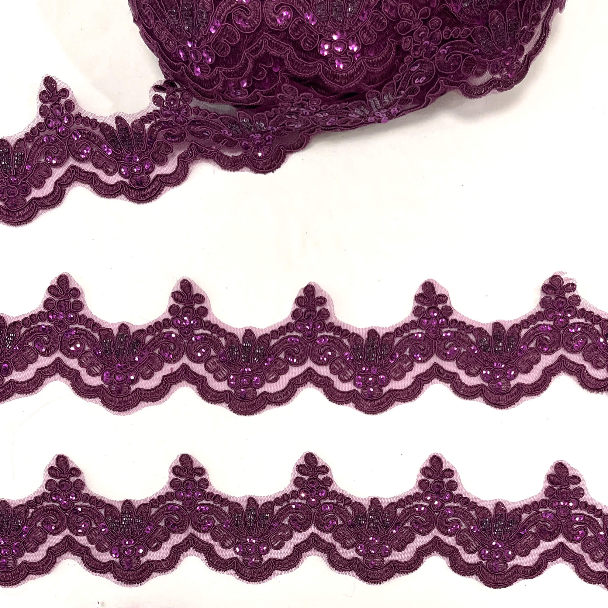 Beaded & Corded Lace Trimming Embroidered on 100% Polyester Net Mesh | Lace USA - KZ-34W-HB