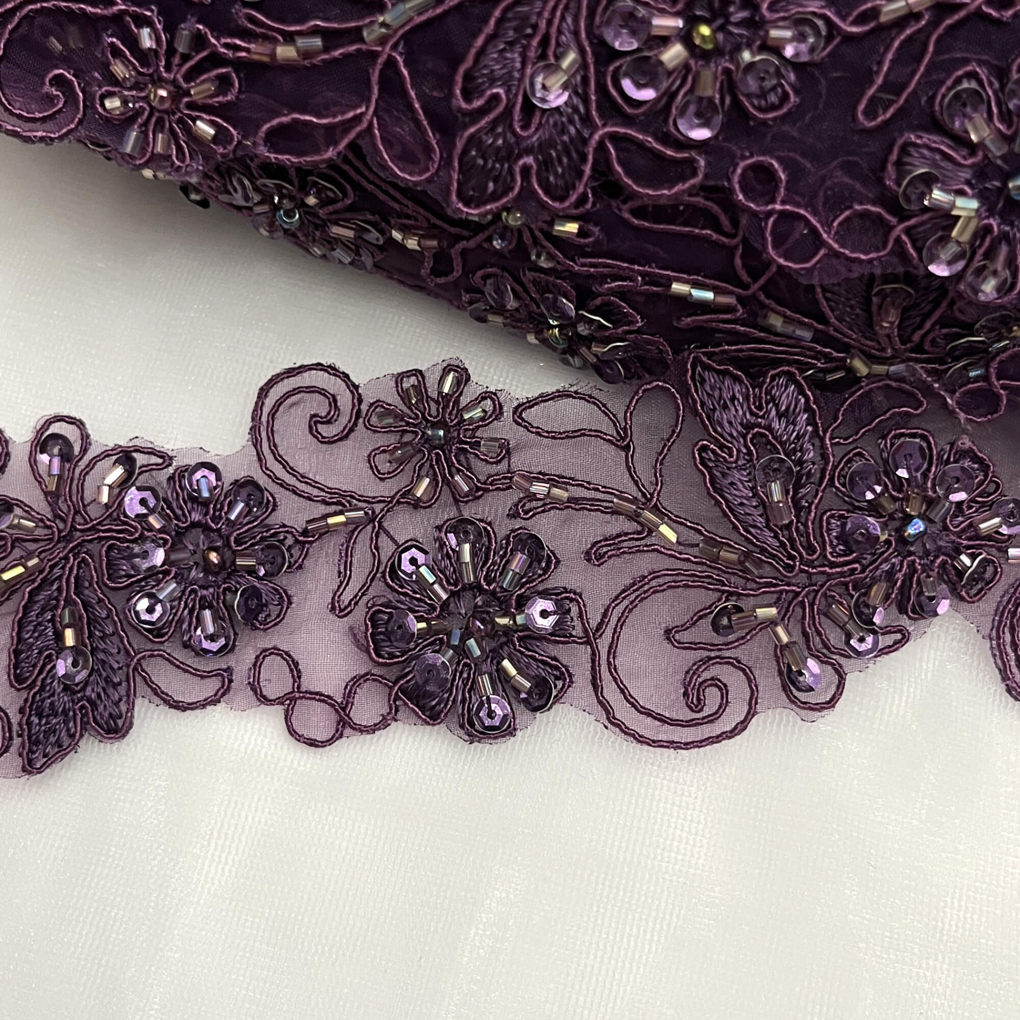 Beaded & Corded Lace Trimming Embroidered on 100% Polyester Organza  | Lace USA - 96283N-BP