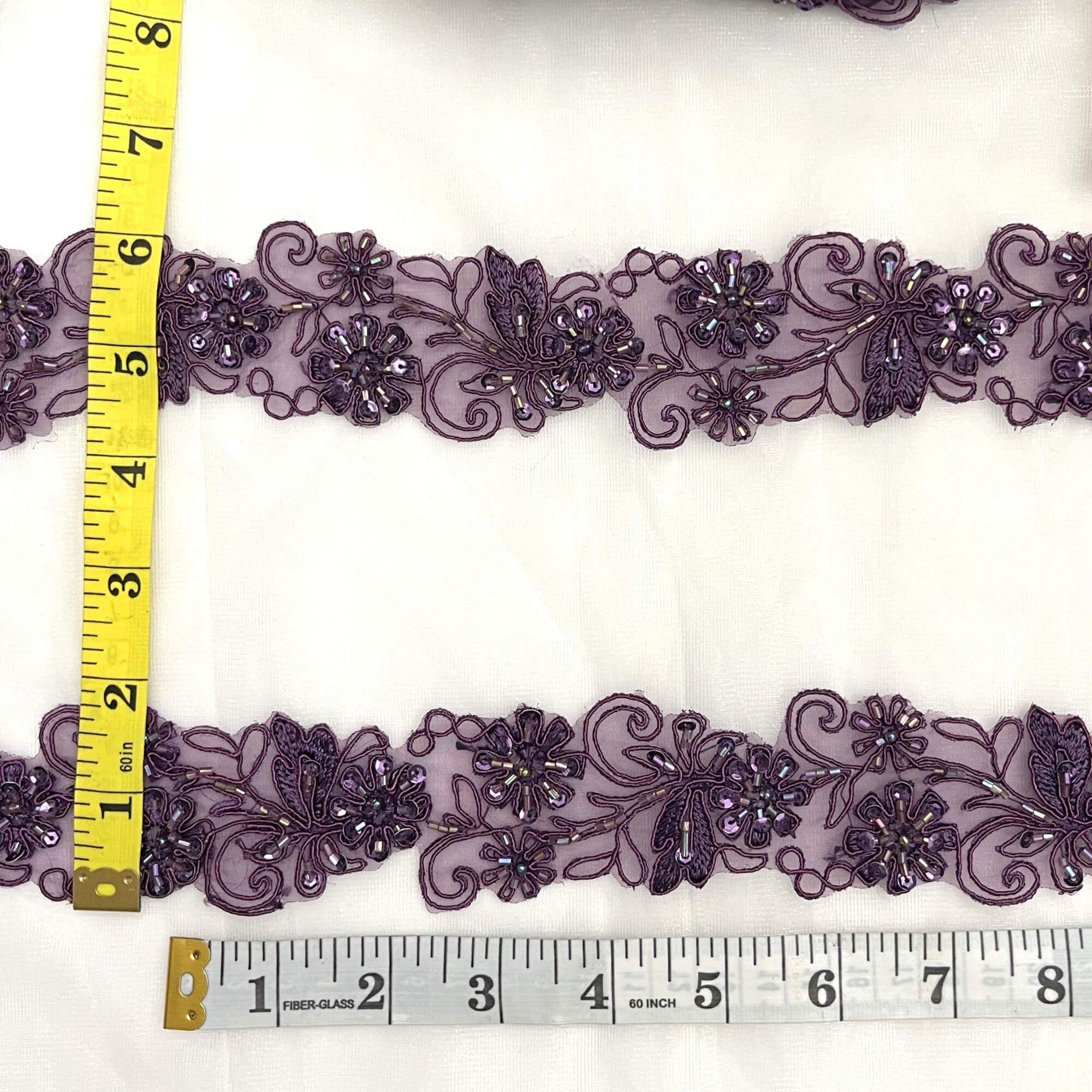 Beaded & Corded Lace Trimming Embroidered on 100% Polyester Organza  | Lace USA - 96283N-BP
