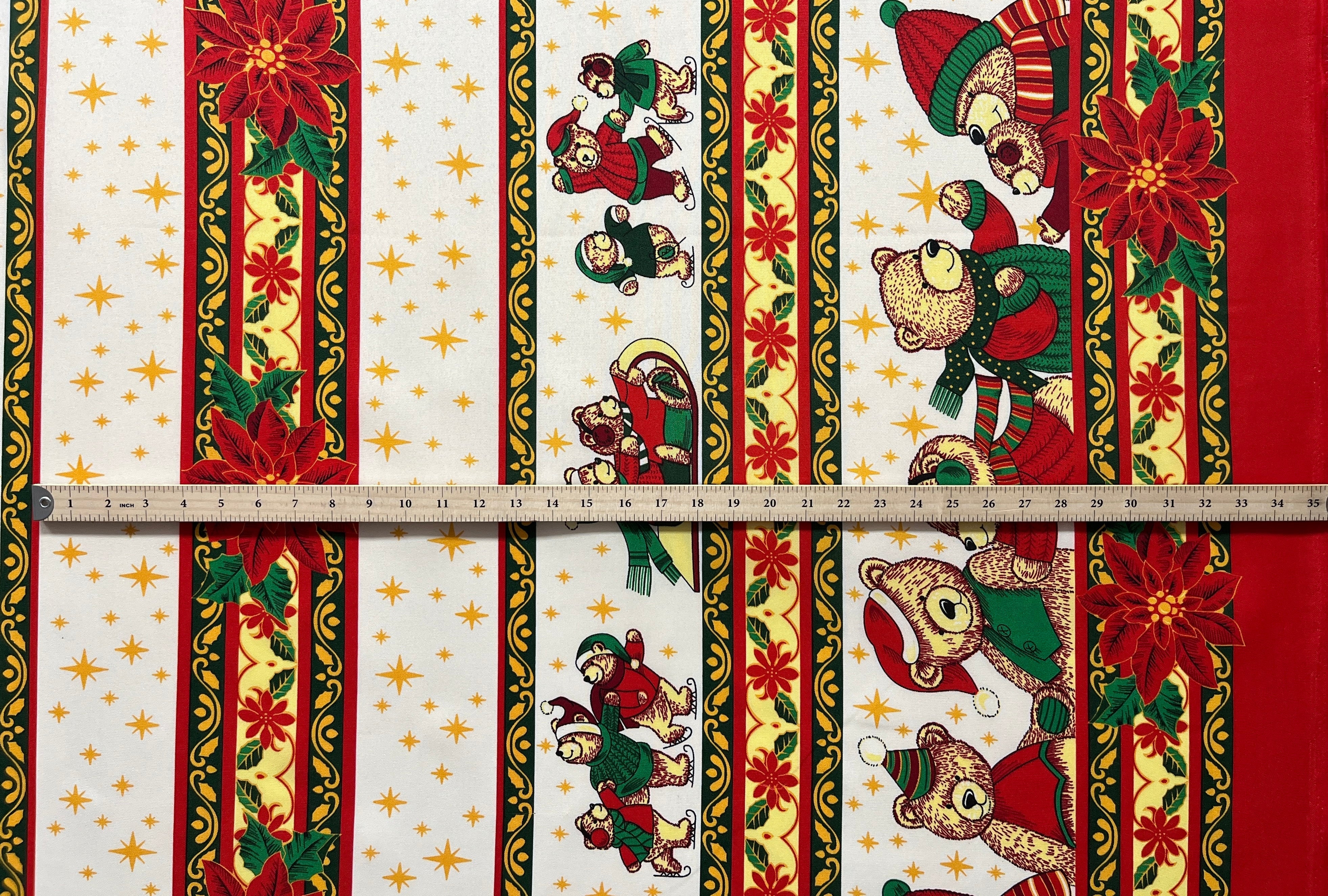 Poinsettia Bears Polyester Fabric | Islands Fabric