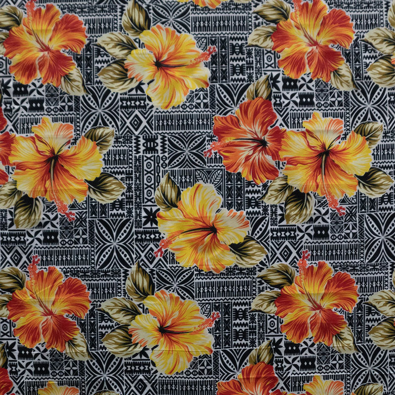 Hibisicus on traditional Tapa Fabric  Polyester | Spandex Palace