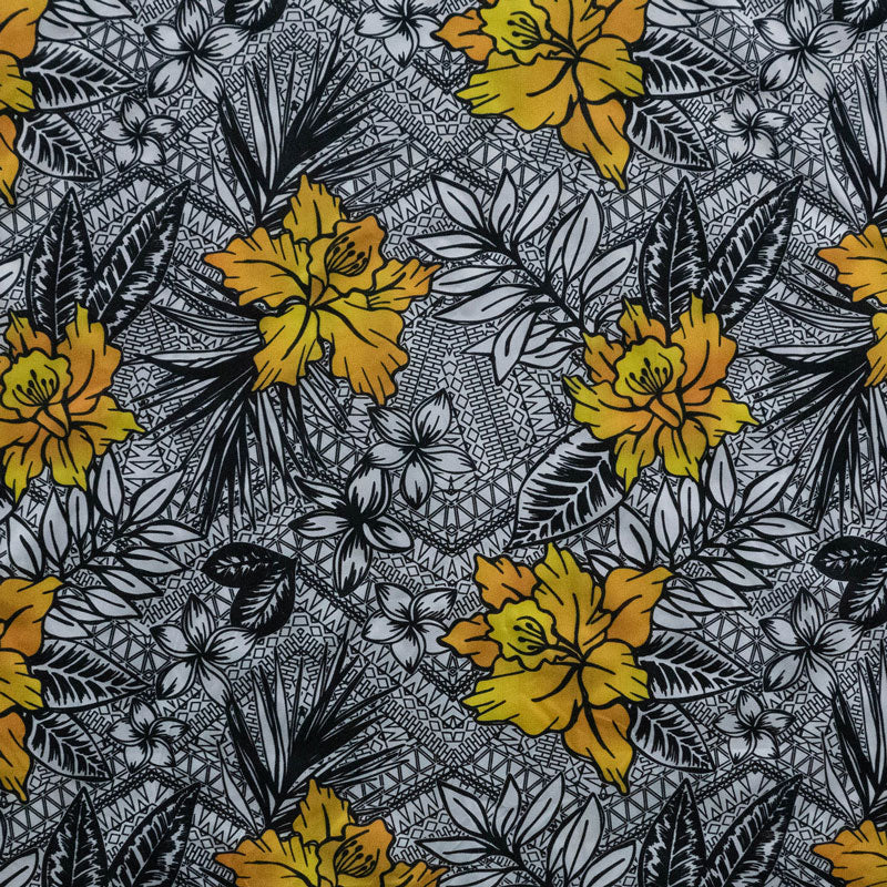 All Over Tropical Flowers & Leaves Fabric | Polyester