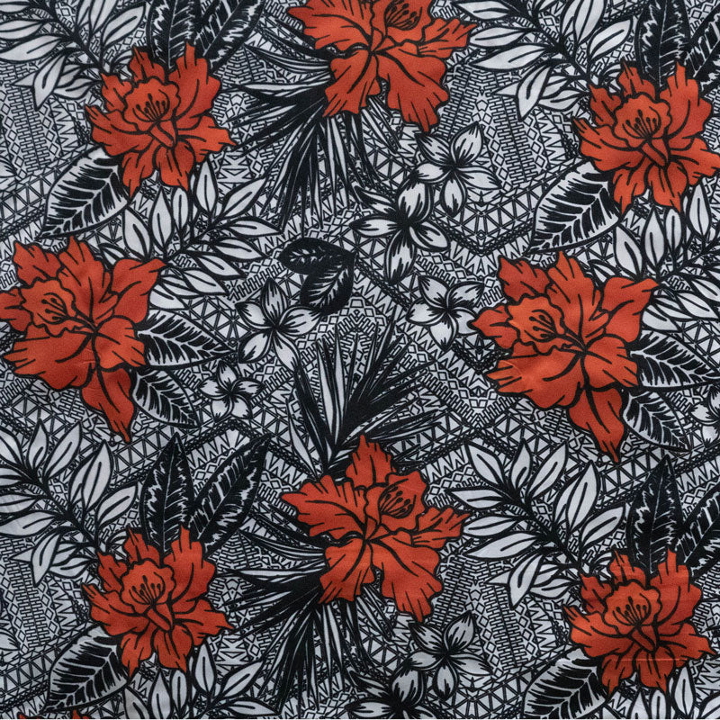 All Over Tropical Flowers & Leaves Polyester Fabric | Islands Fabric