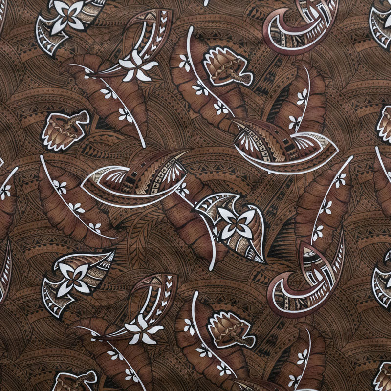 Traditional Polynesian Tattoo Plumeria Kava Bowl Design Fabric | Polyester