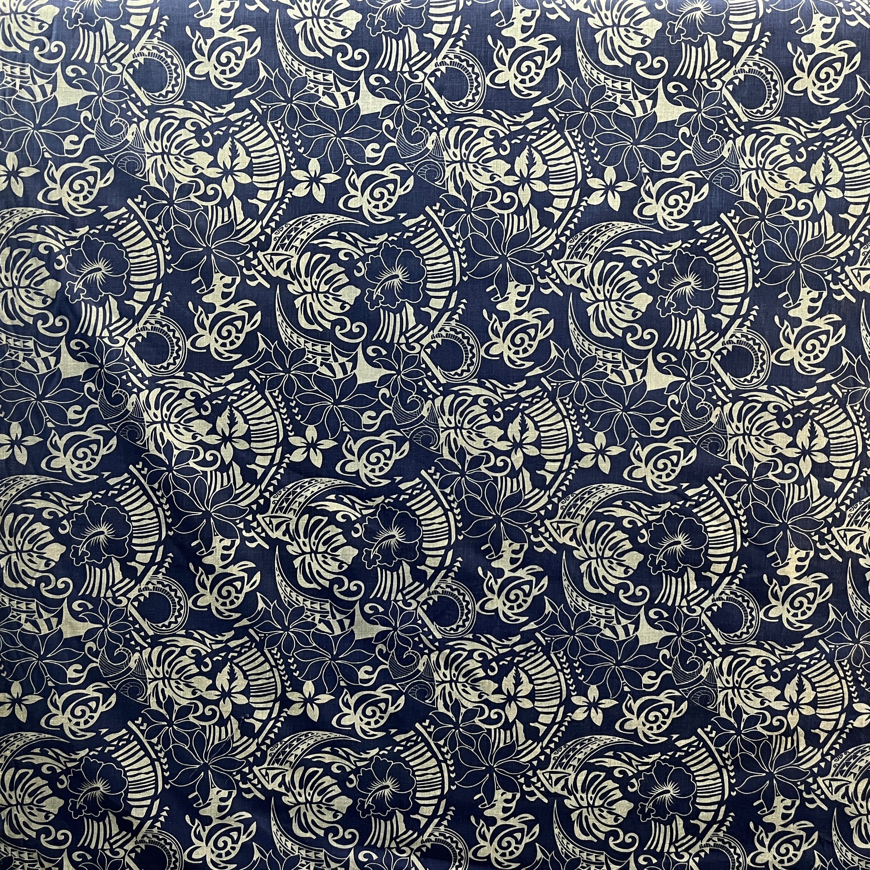 Polynesian Tribal Print Fabric Chambray (Denim Look) | Islands Fabric