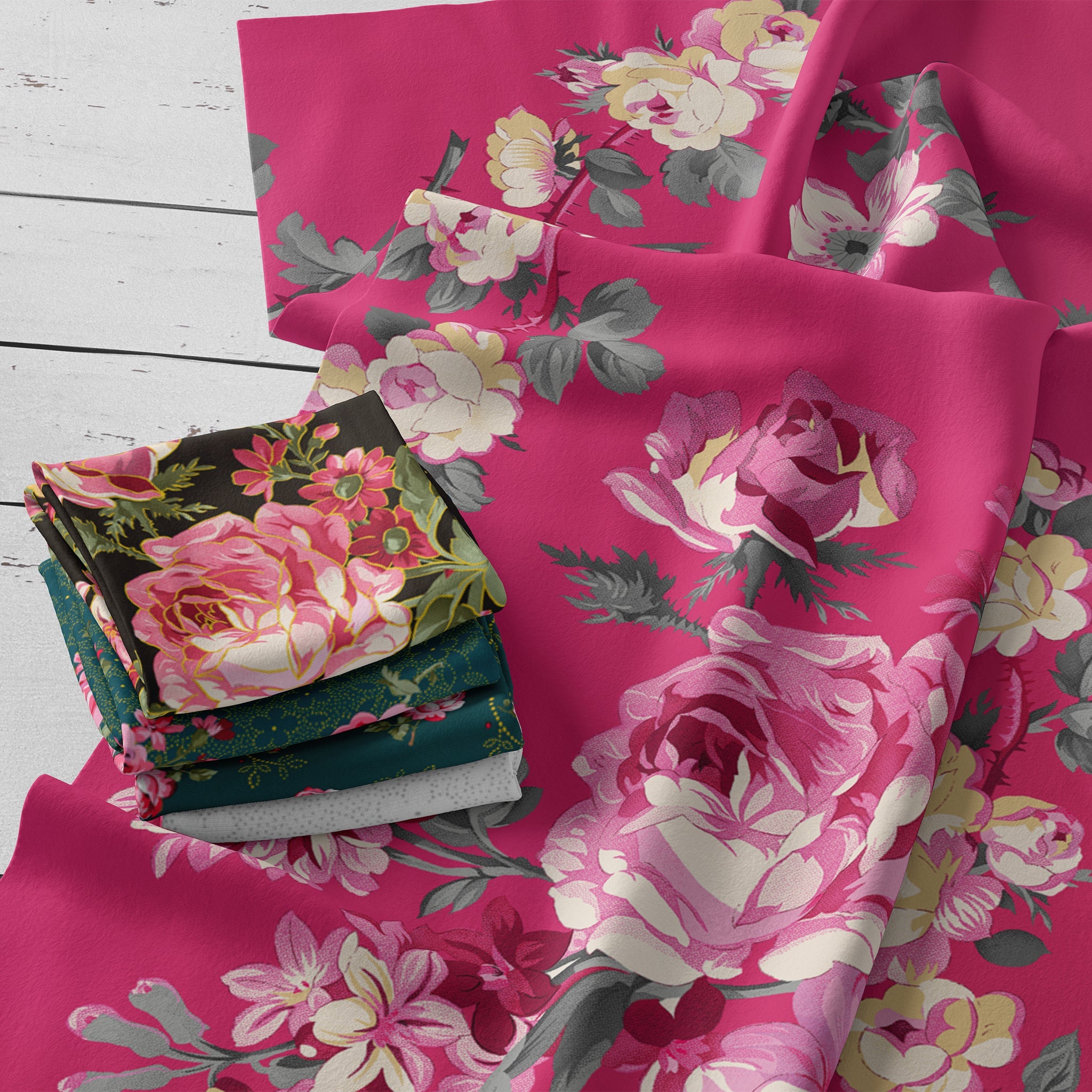 Promise Me 108" Quilt Backing - Rose Garden Charcoal