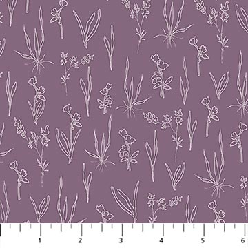 Purple Line Floral Flourish Cotton 44"/45" Fabric Per Yard