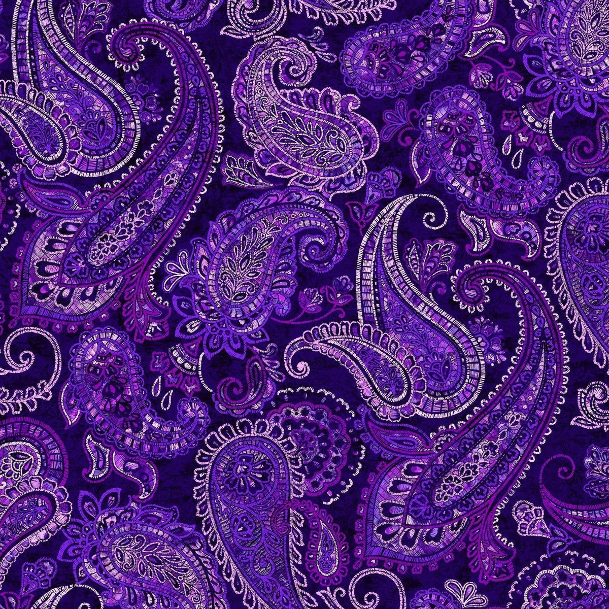 Purple Parkside Large Embroidered Paisley Wideback Fabric Per Yard