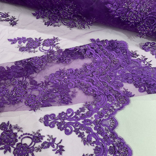 Helena Floral Beaded Lace Fabric