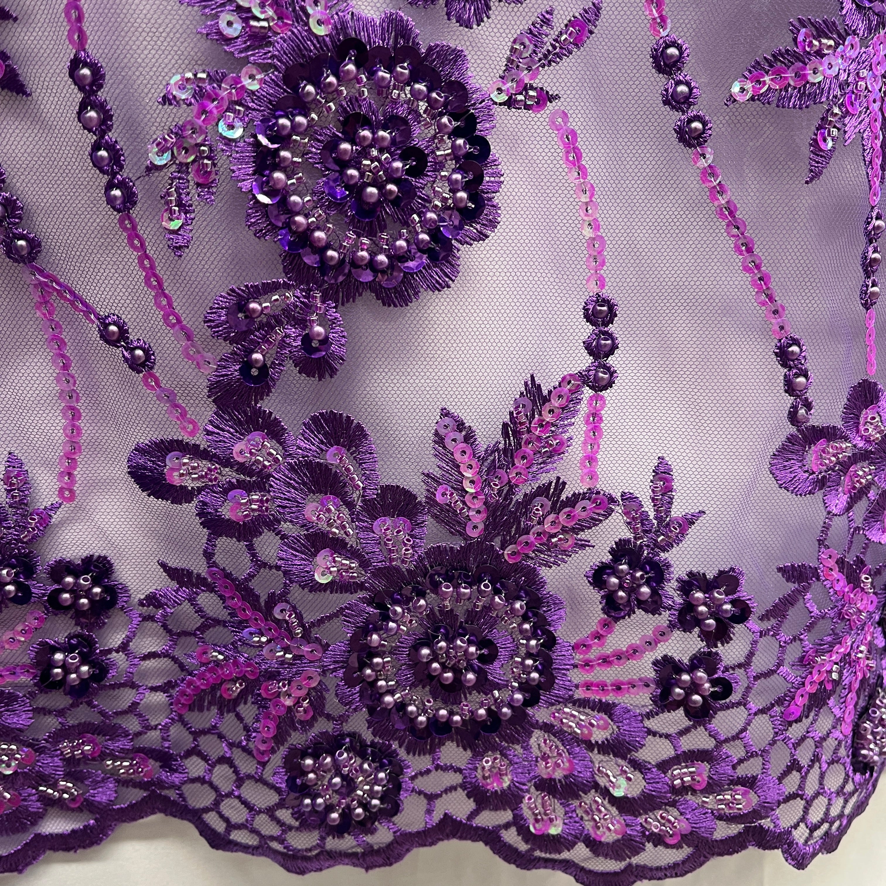 Beaded and Sequined Floral Sparkling Lace Fabric – Quinceañera, Evening & Dance| Lace USA - GD-2219