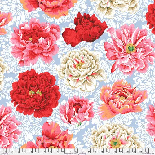 Multi Natural Brocade Peony Cotton Wideback Fabric Per Yard
