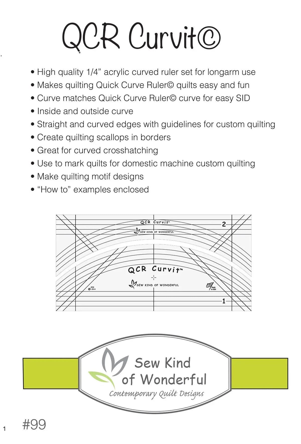 QCR Curvit Ruler for Longarm Quilting