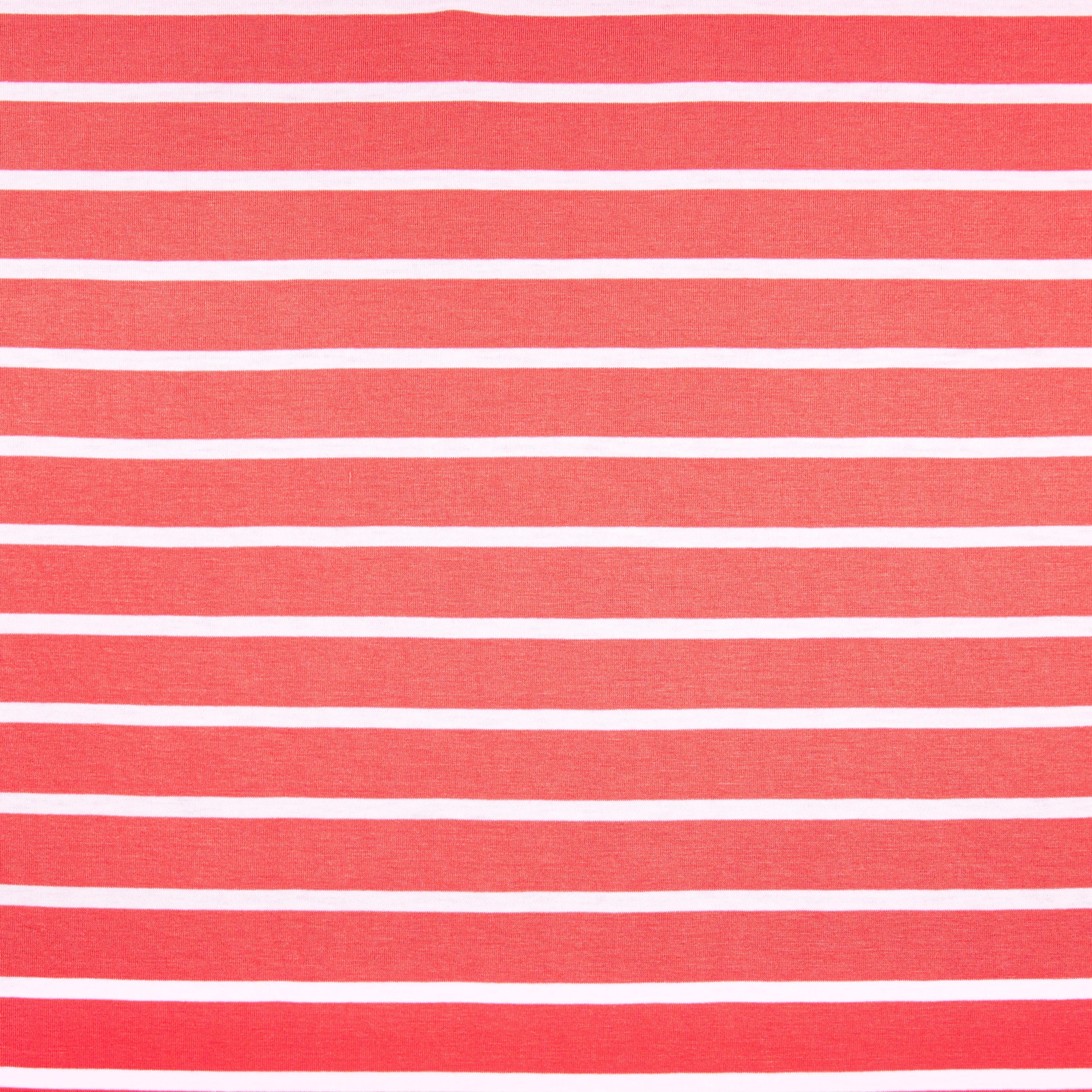 FabricLA Rayon Spandex Jersey Knit Fabric – 58/60" Wide, 1.6mm Thick | 4-Way Stretch Striped Fabric for Apparel & Crafts (Coral & White)