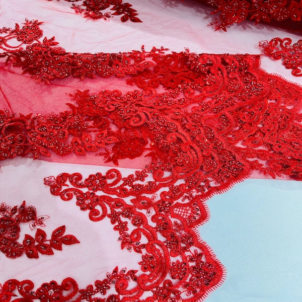 Helena Floral Beaded Lace Fabric