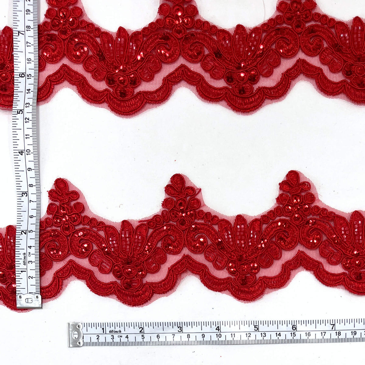 Beaded & Corded Lace Trimming Embroidered on 100% Polyester Net Mesh | Lace USA - KZ-34W-HB