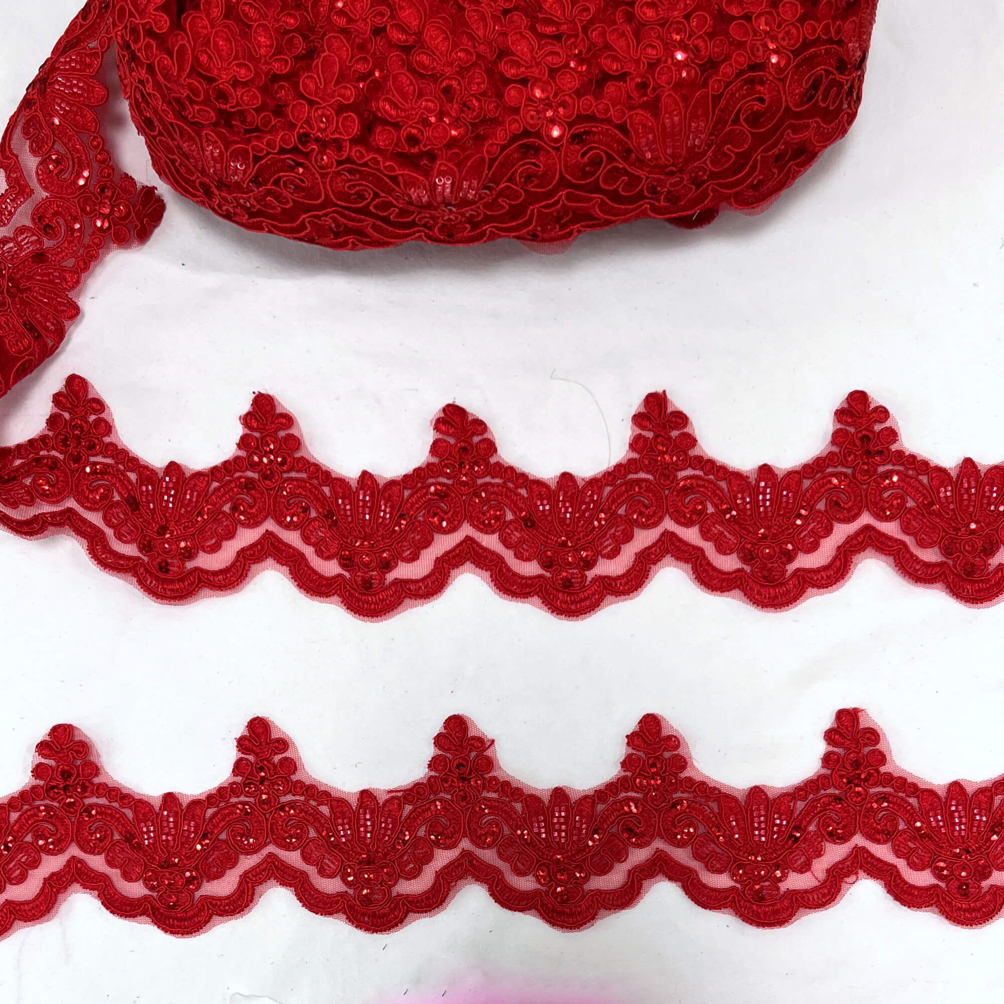 Beaded & Corded Lace Trimming Embroidered on 100% Polyester Net Mesh | Lace USA - KZ-34W-HB