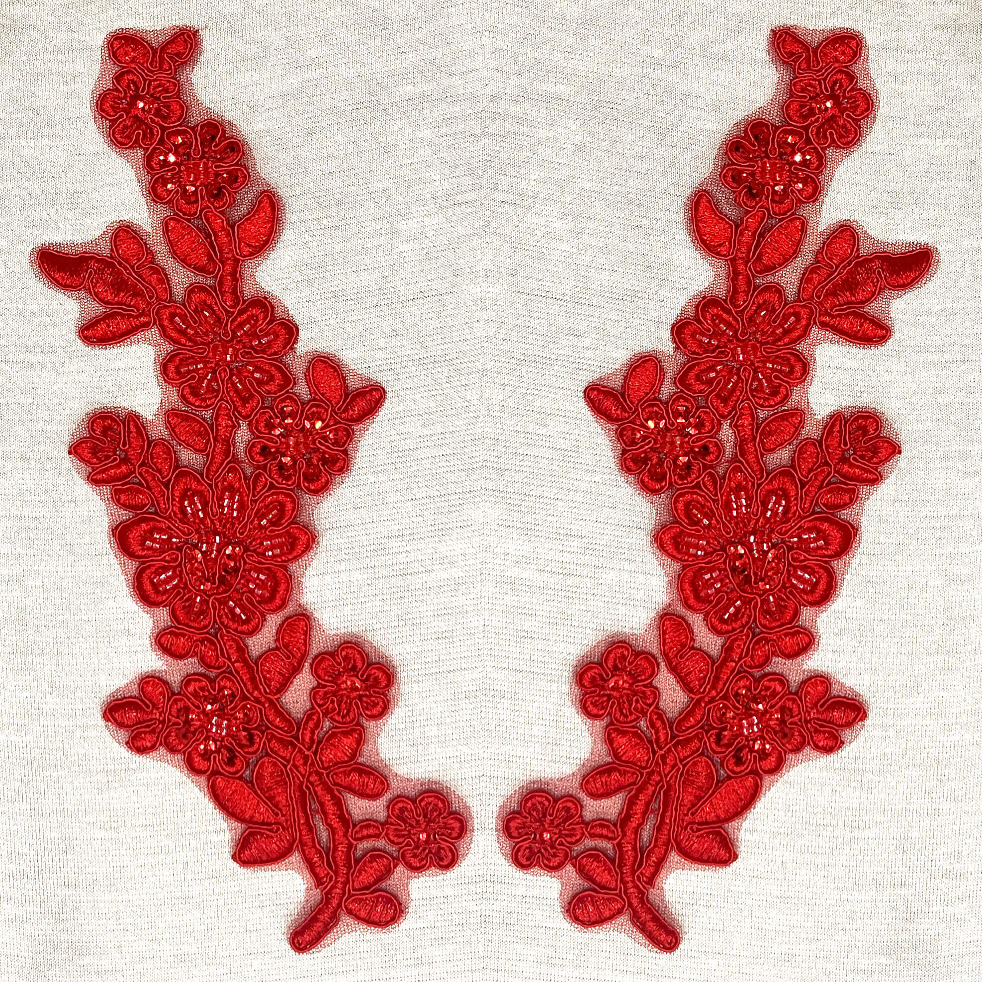 Beaded & Corded Floral Lace Applique Embroidered on 100% Polyester Net Mesh | Lace USA - 95919W-BP