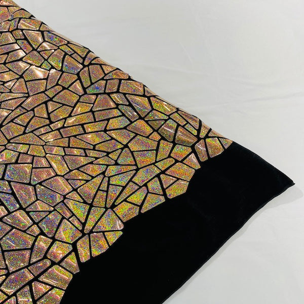 Shattered Glassed Metallic Foil Stretch Velvet Fabric