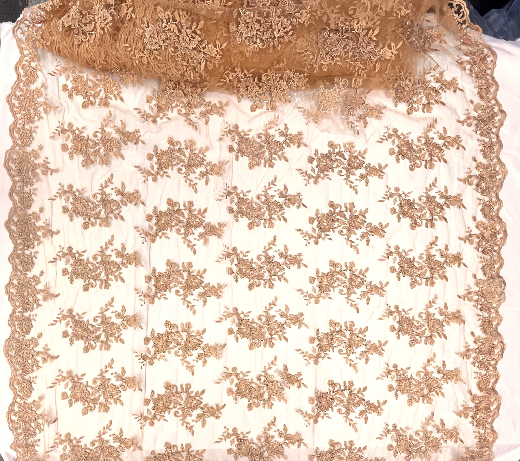 Corded Floral Lace Fabric with Scalloped Edges – Bridal & Dress Lace | Lace USA - 97154W