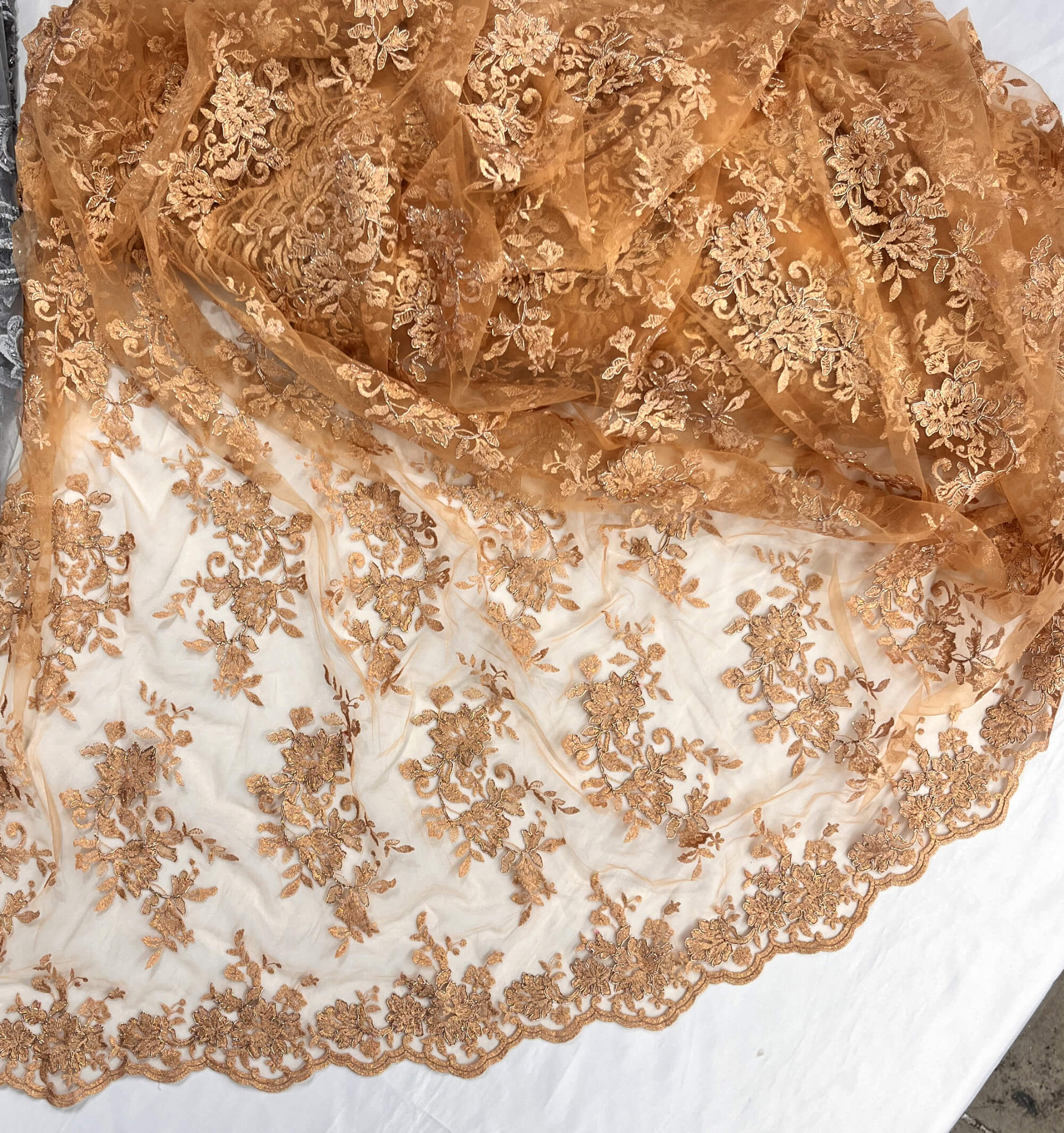 Corded Floral Lace Fabric with Scalloped Edges – Bridal & Dress Lace | Lace USA - 97154W