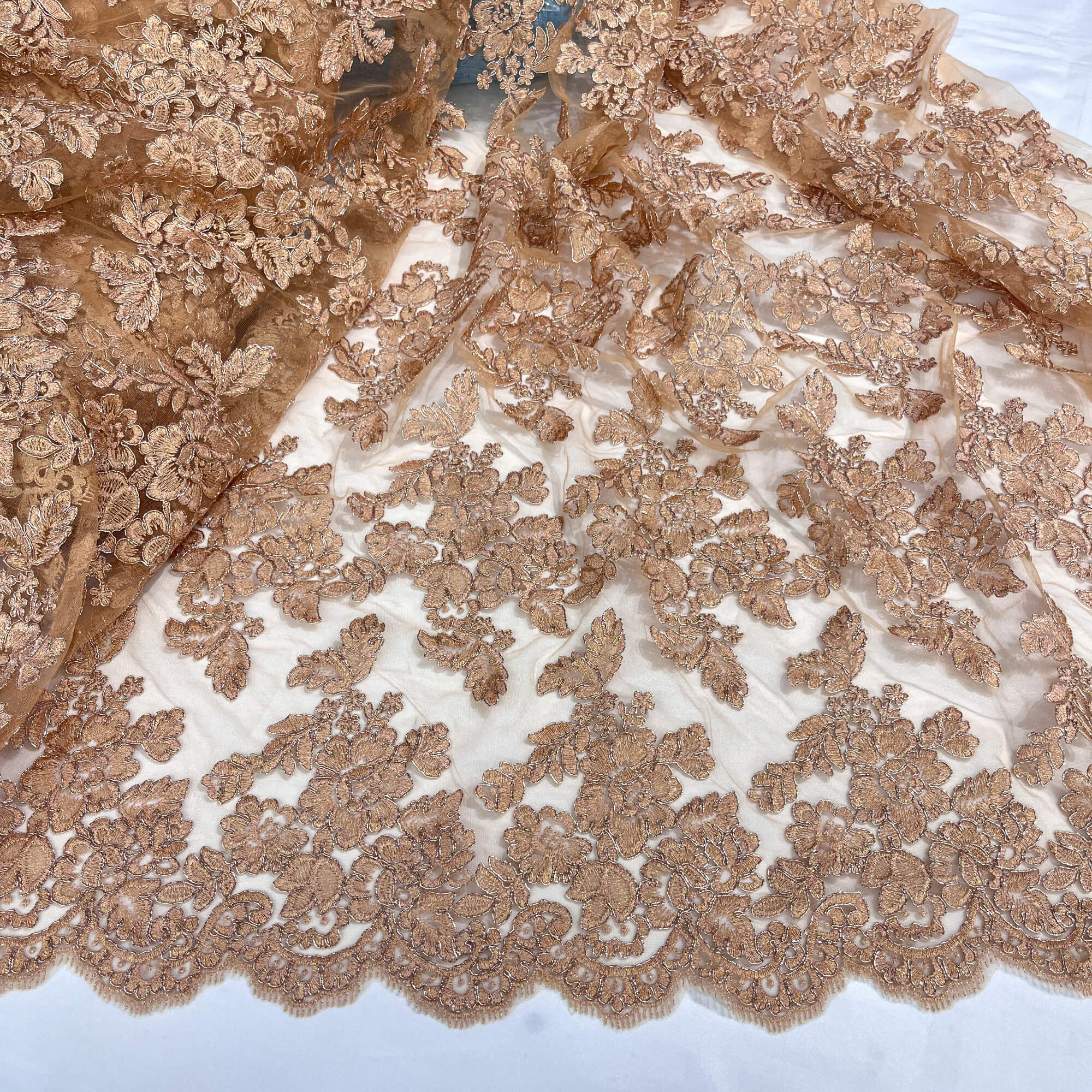 Corded Bridal Lace Fabric Embroidered on 100% Polyester Net Mesh | Lace USA - 95409W