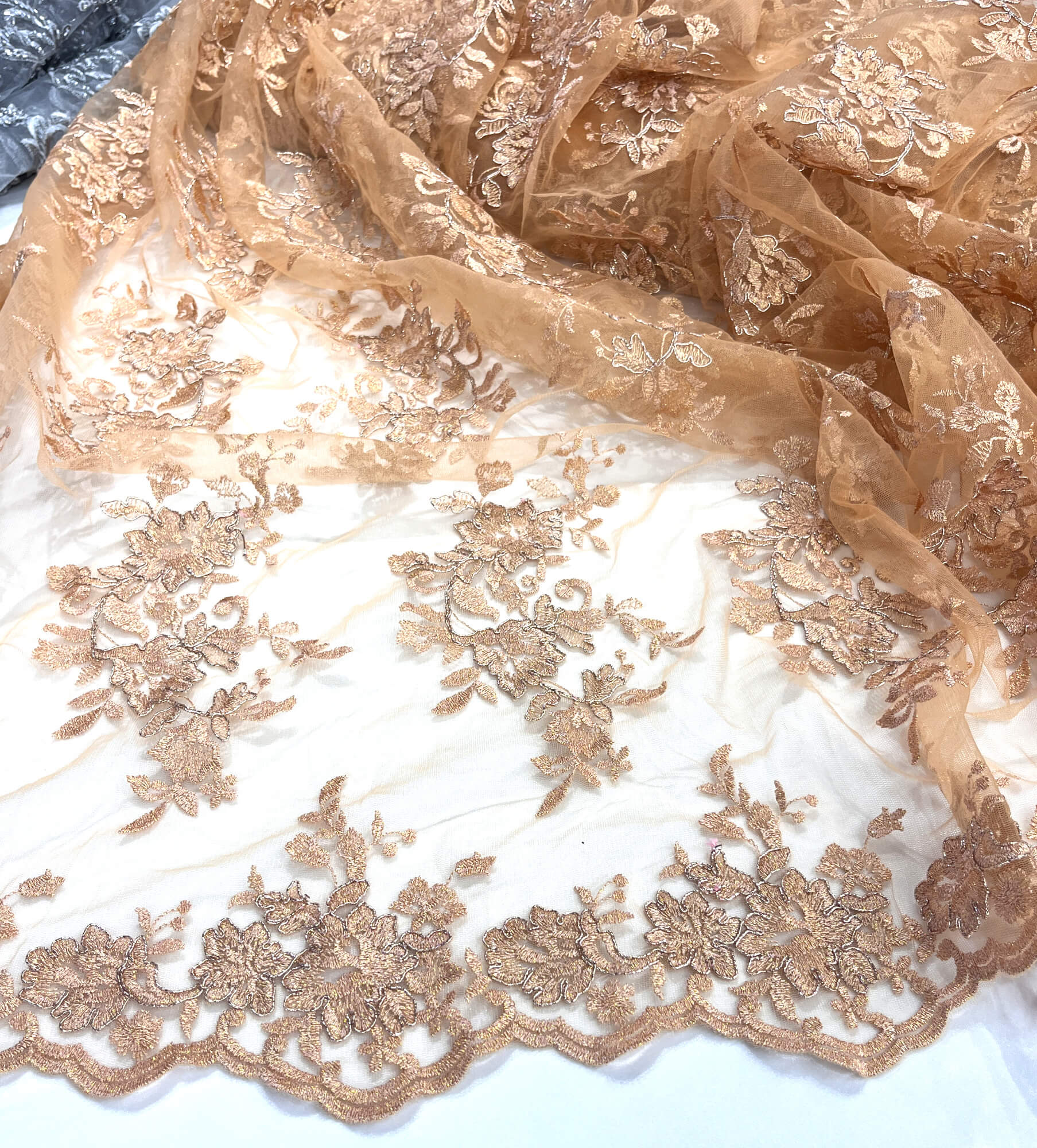 Corded Floral Lace Fabric with Scalloped Edges – Bridal & Dress Lace | Lace USA - 97154W