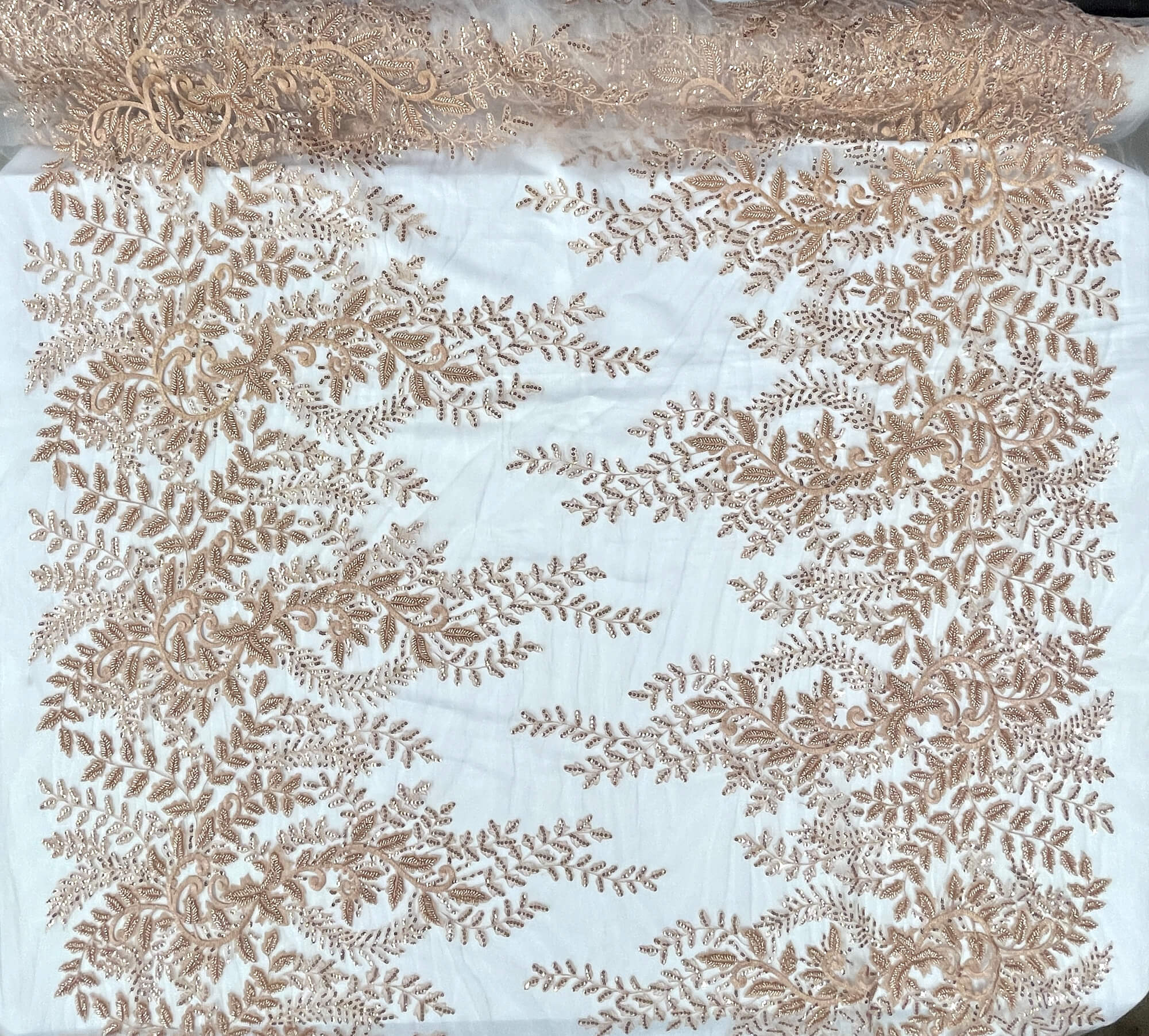 Beaded & Sequined Lace Fabric Embroidered on 100% Polyester Net Mesh | Lace USA - GD-67216