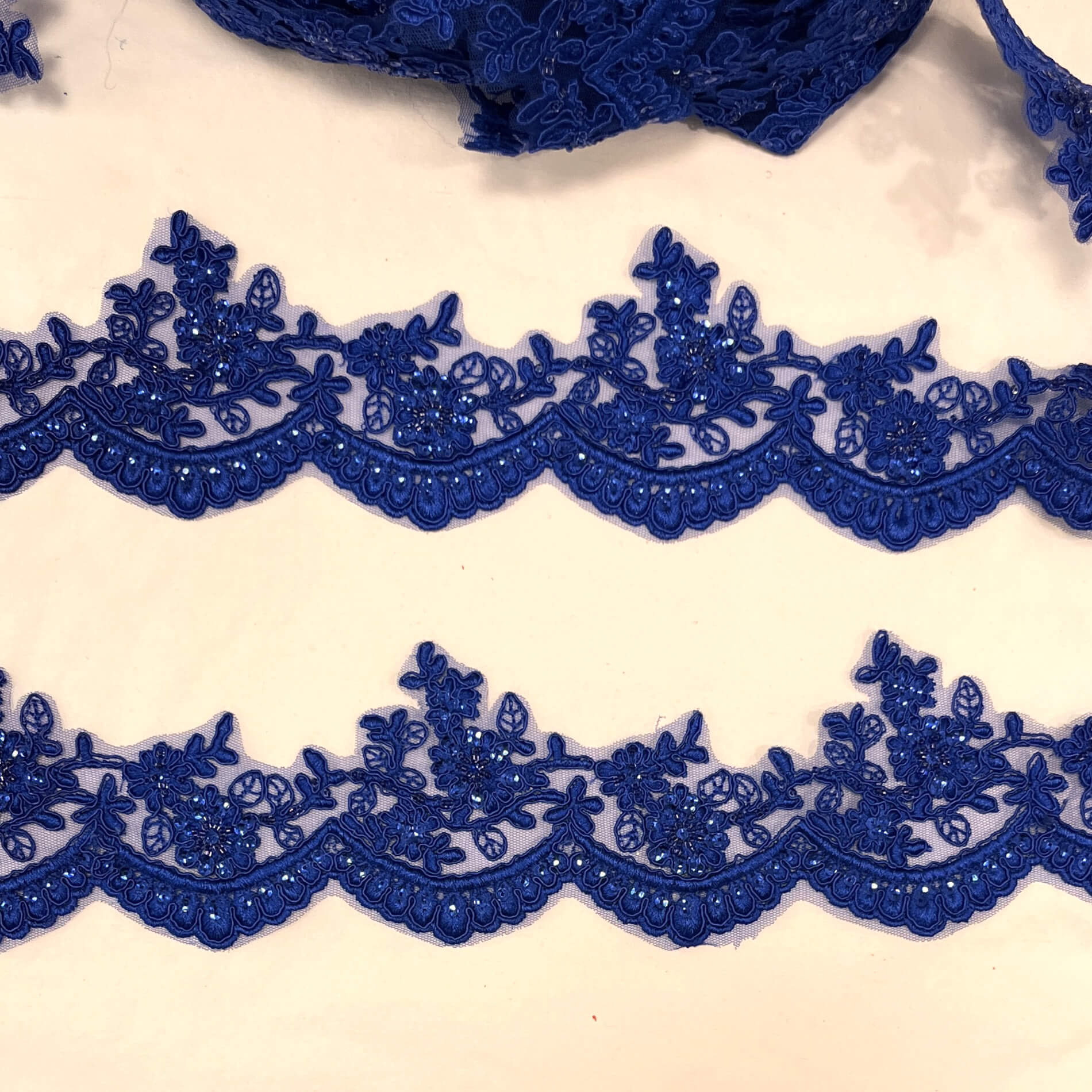 Beaded & Corded Floral scalloped Bridal Lace Trimming  | Lace USA - 96215W-BP