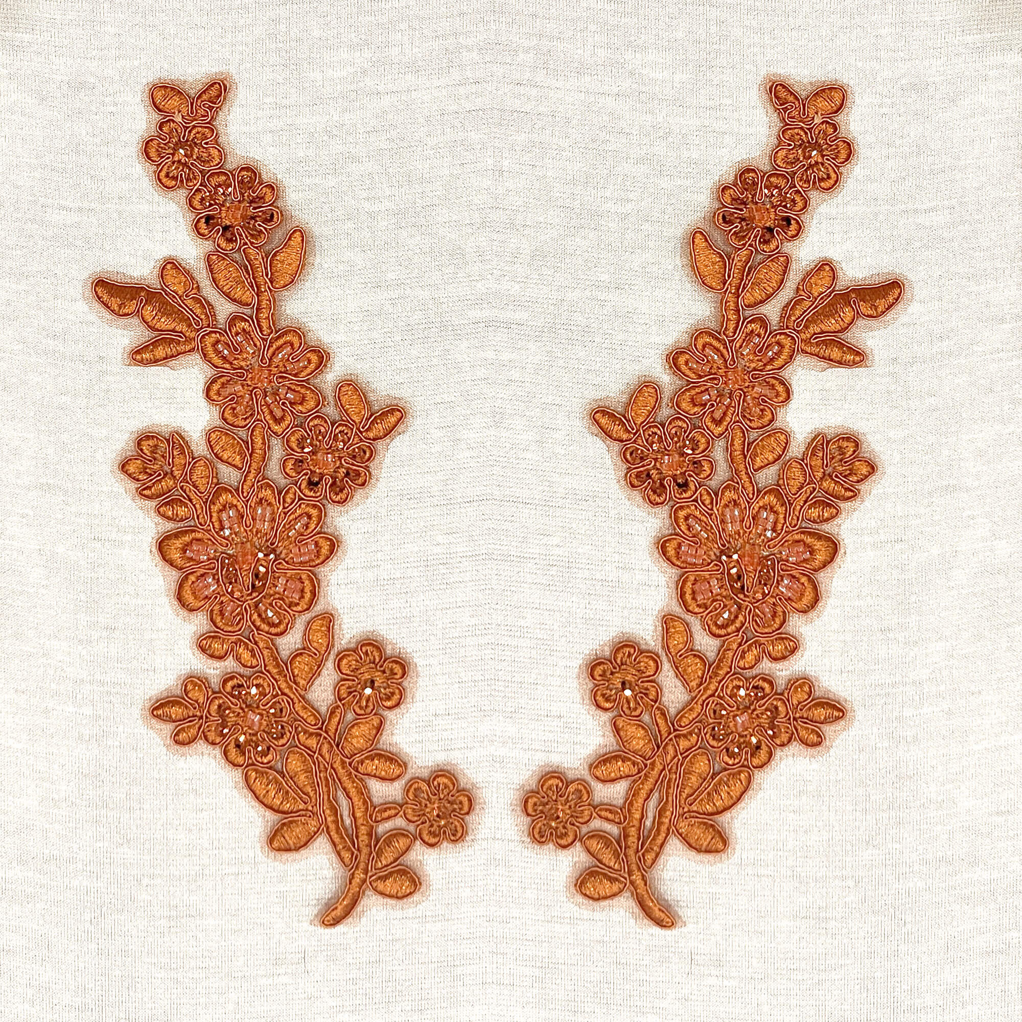 Beaded & Corded Floral Lace Applique Embroidered on 100% Polyester Net Mesh | Lace USA - 95919W-BP