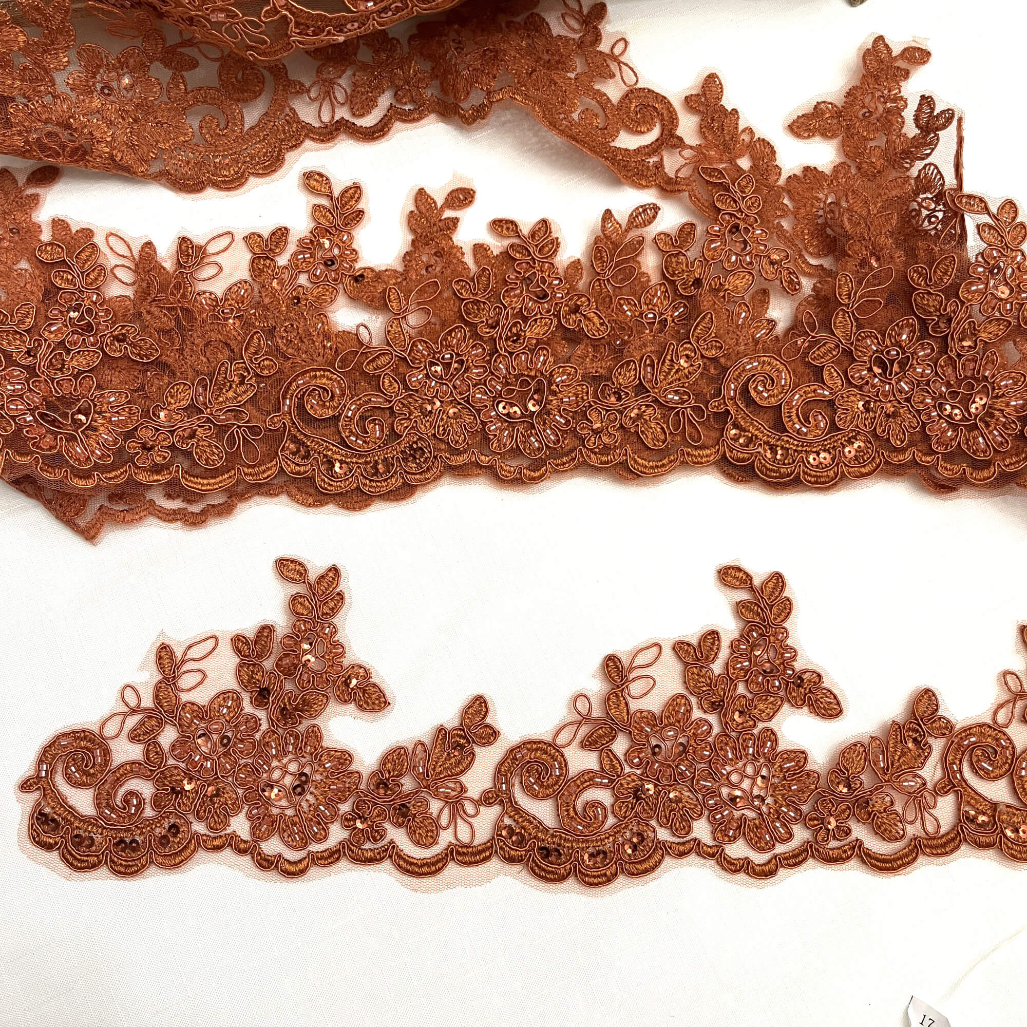 Beaded & Corded Lace Trimming Embroidered on 100% Polyester Net Mesh | Lace USA - 96796W-HB