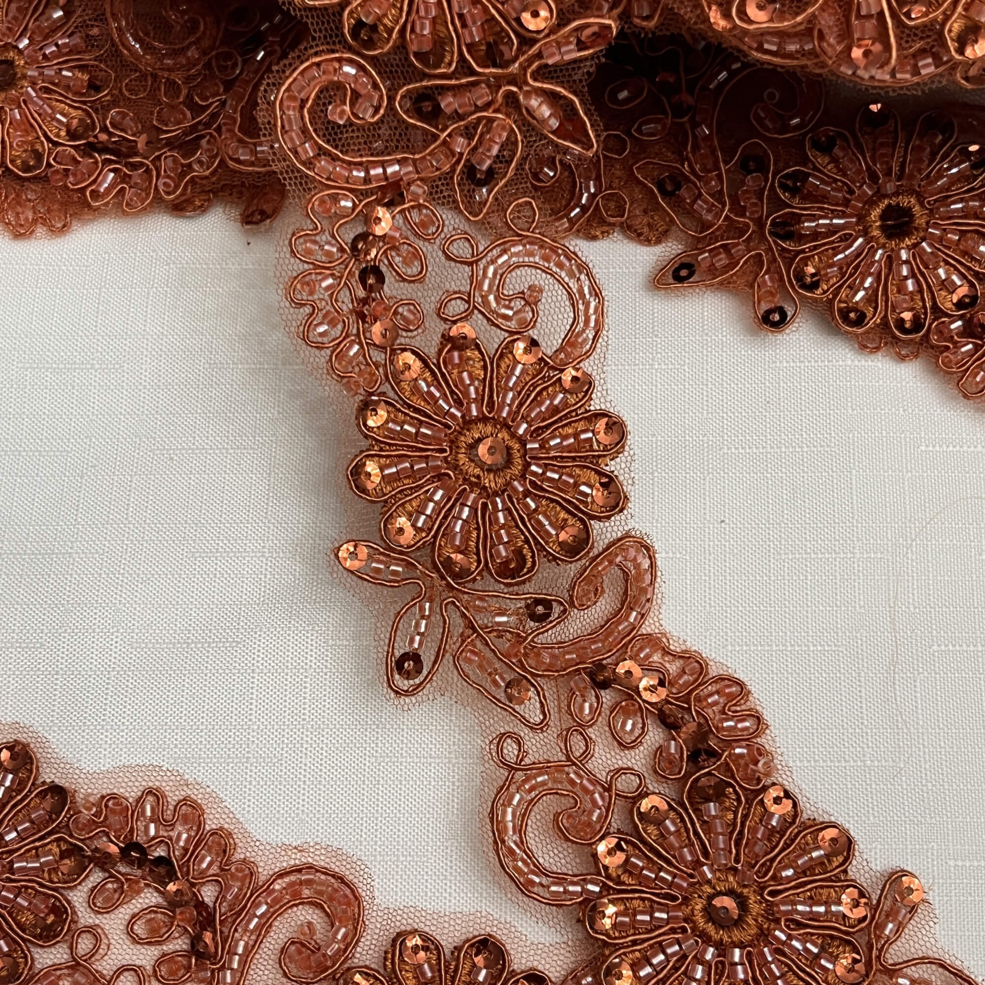 Beaded & Corded Lace Trimming Embroidered on 100% Polyester Net Mesh | Lace USA - 96275W-BP